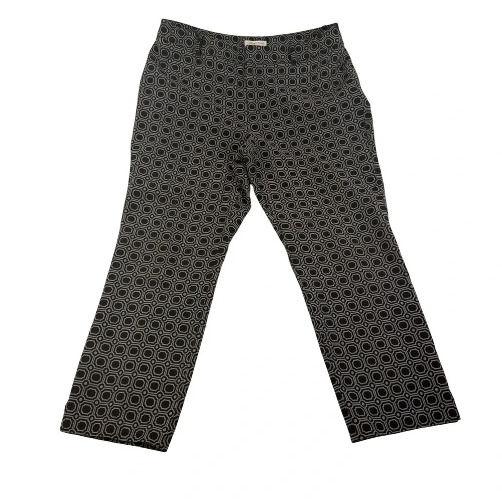 Coldwater Creek Natural Fit Black White Geometric Jacquard Straight Pants Sz 14
